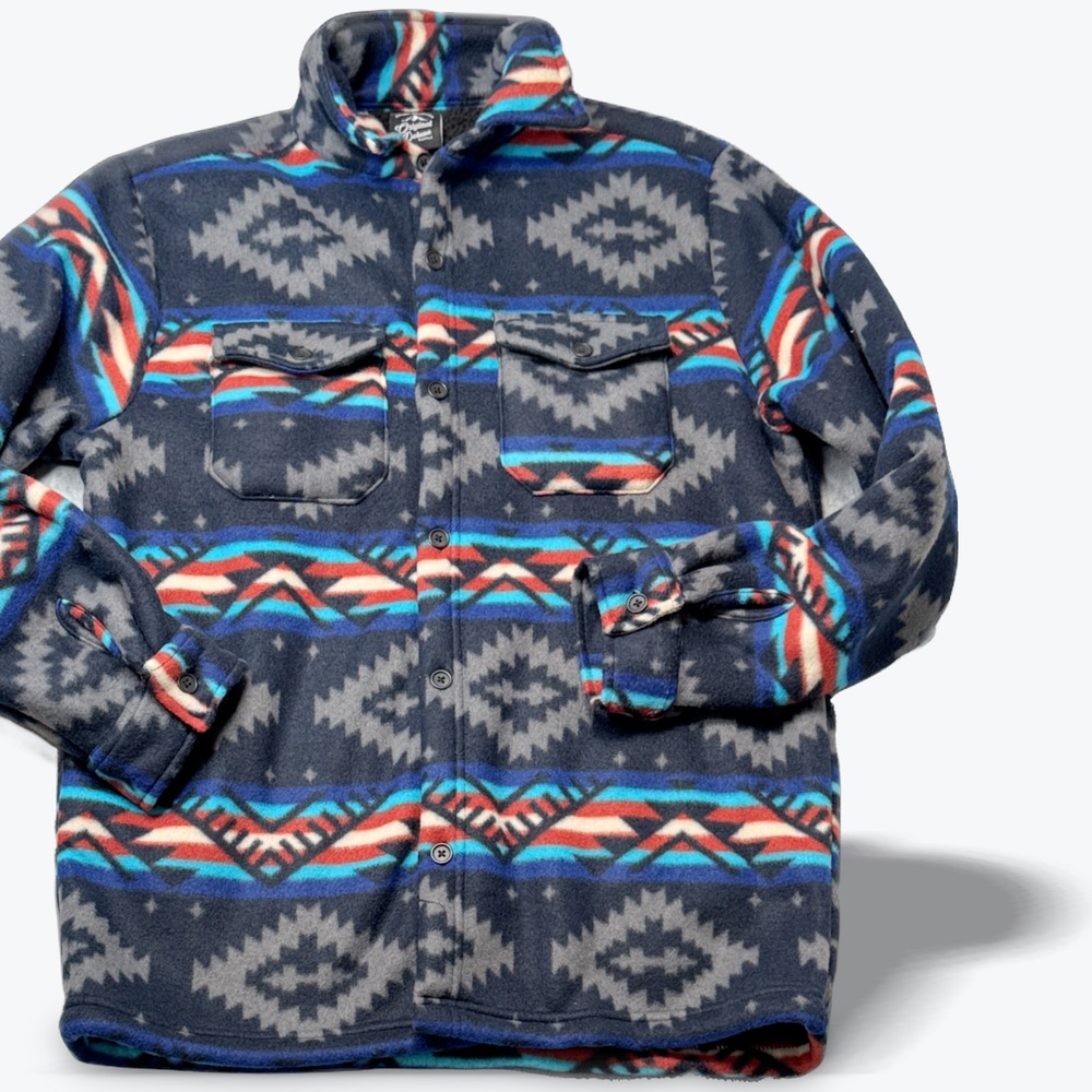 Southwestern Sherpa Lined Fleece Jacket Mens‎ Small Blue Aztec Print Layering